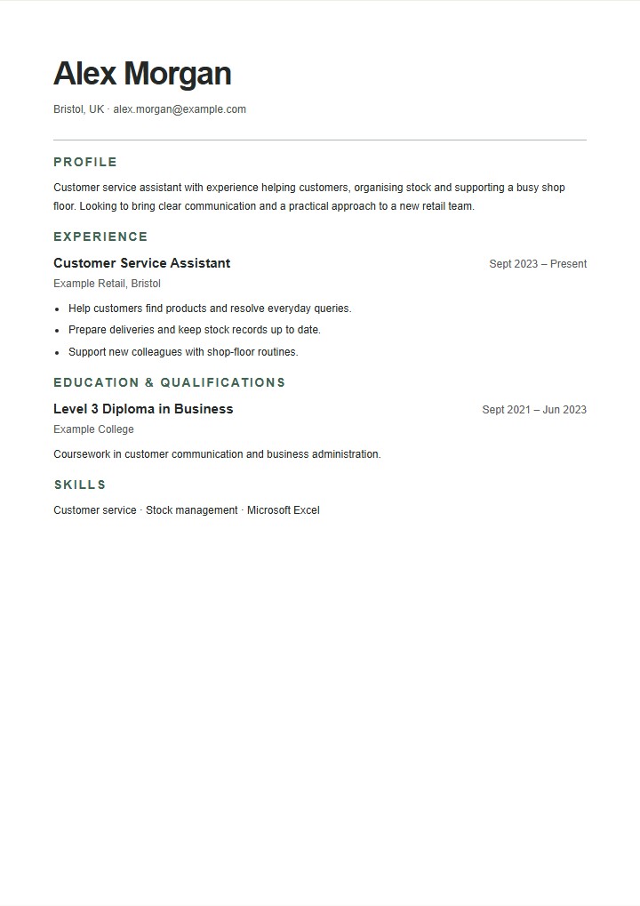 Fictional CV in the Compact layout